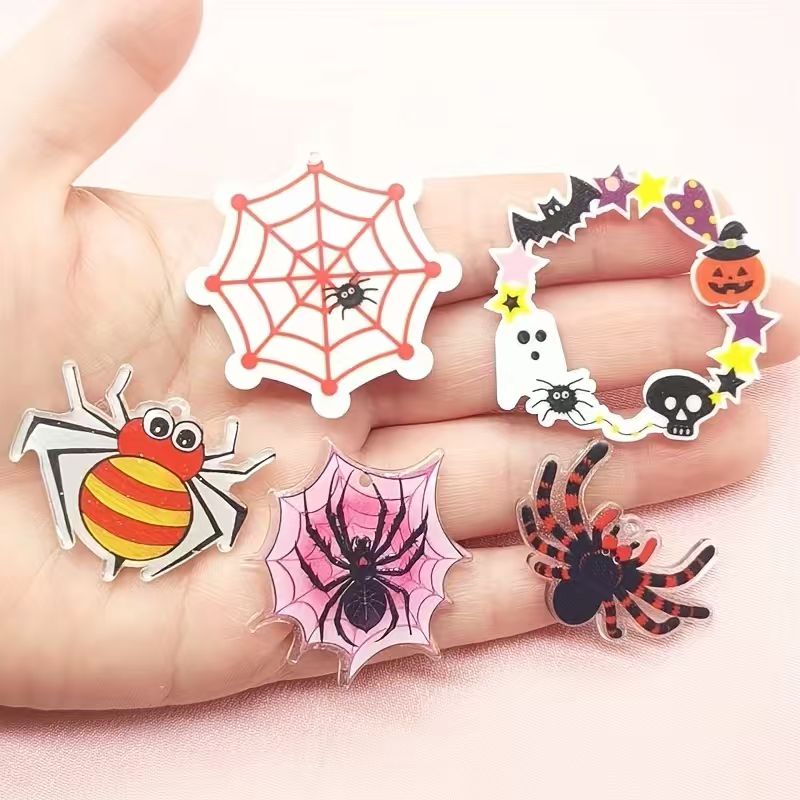 Jewelry Making Pendants - 10pcs acrylic Halloween spider pendant, DIY