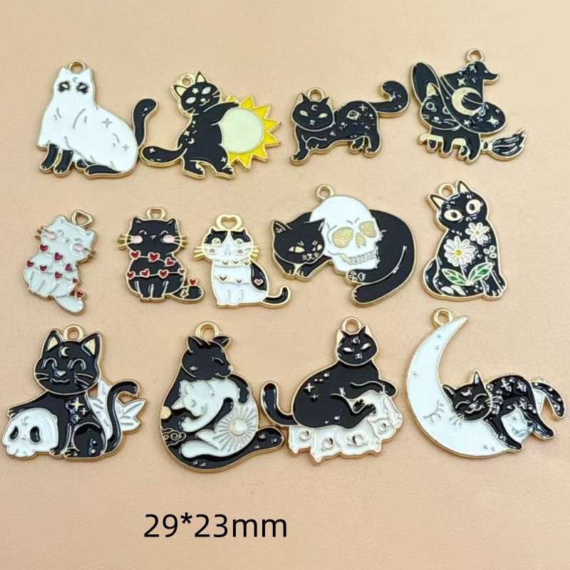 Jewelry Making Pendants - 10pcs Original Alloy Enamel Black Cat