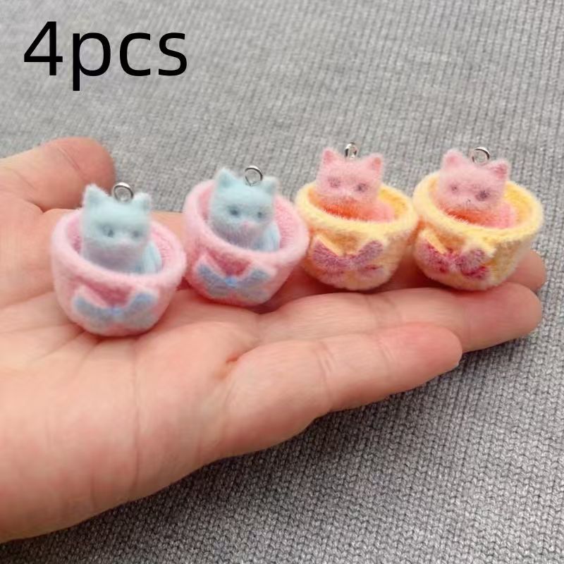 4pcs 3D plush resin cat pendan - Jewelry Making Pendants ulasan dan harga