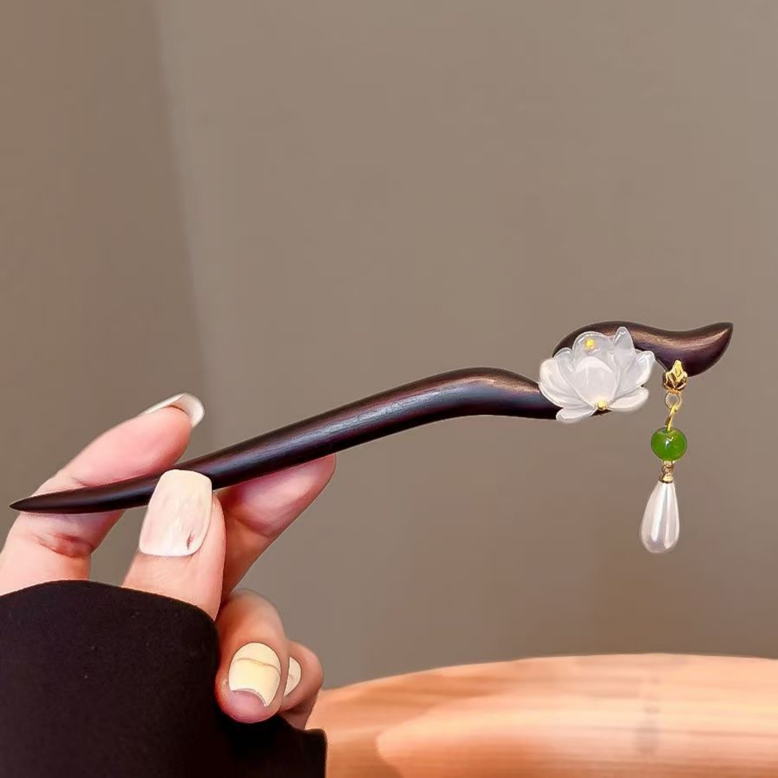1PC Elegant Lotus Wood Hair St - Jewelry Making For Adults ulasan dan harga