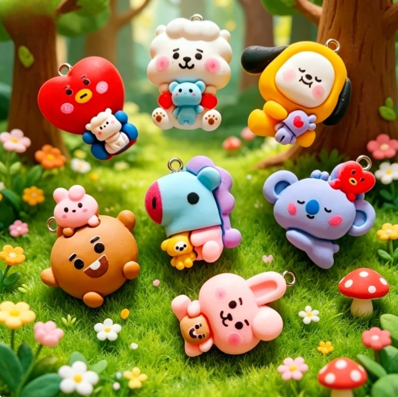 7pcs BT21 Resin Cartoon Charm  - Jewelry Making Brass ulasan dan harga