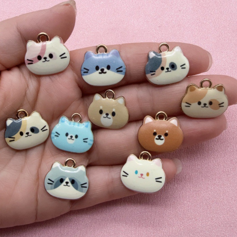 12pcs Printed Cat Head Alloy D - Jewelry Making Pendants ulasan dan harga