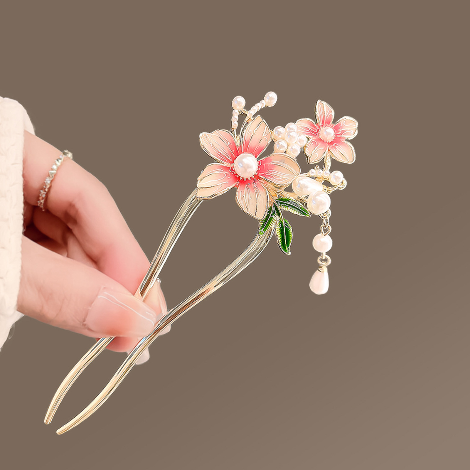 Elegant Pink Flower Hair Pin U - Jewelry Making With Beads ulasan dan harga