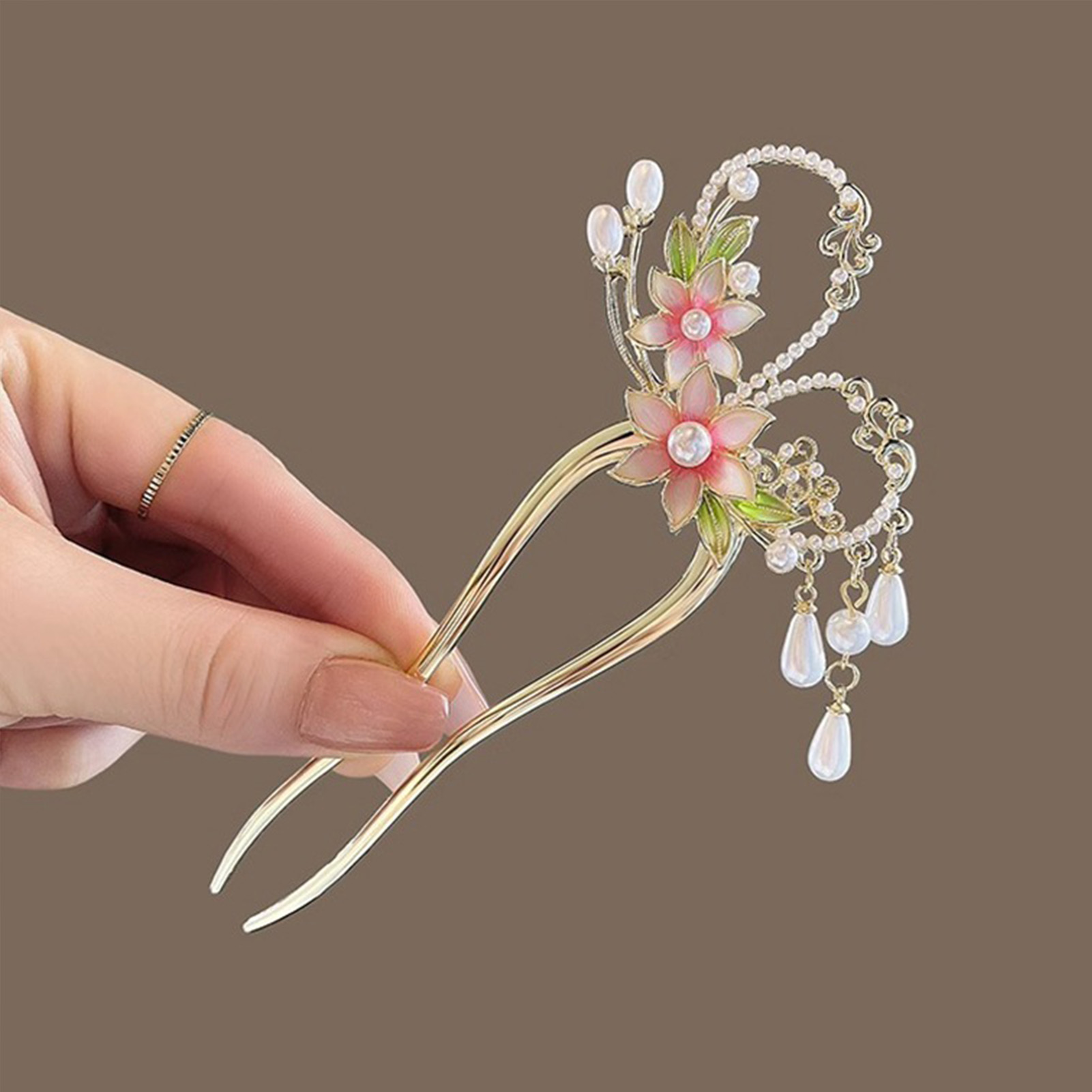 Elegant Pink Flower Hair Pin U - Jewelry Making With Beads ulasan dan harga