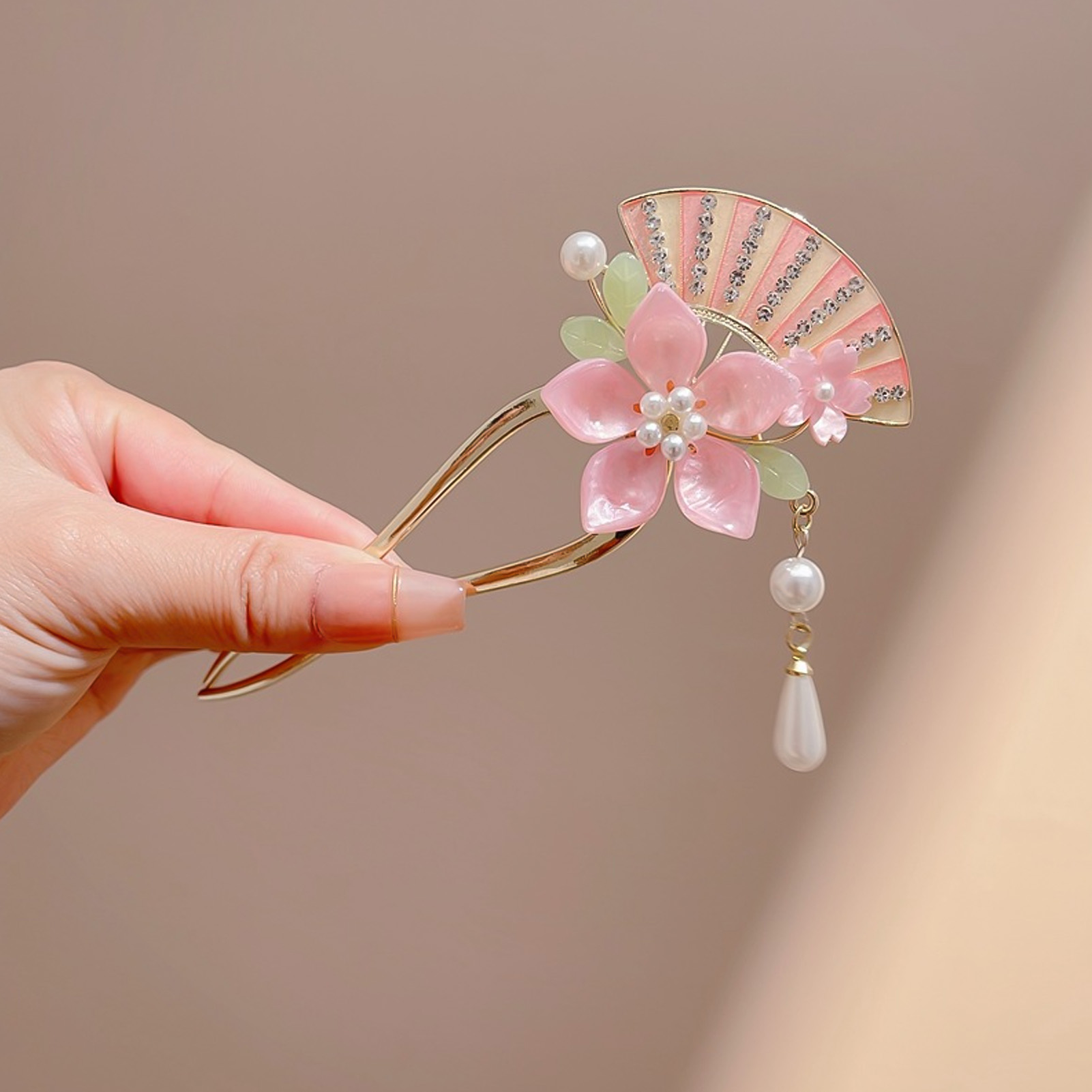 Elegant Pink Flower Hair Pin U - Jewelry Making With Beads ulasan dan harga